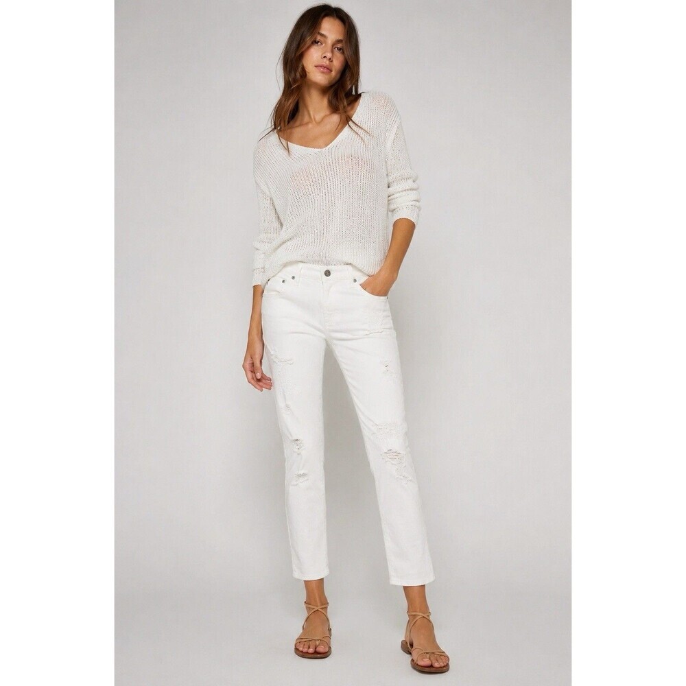 AG Adriano Goldschmied The Stilt Cigarette Leg White Distressed Jeans 32R